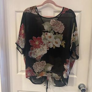 Bellatrix (Nordstrom) Black Sheer Top with Floral Design